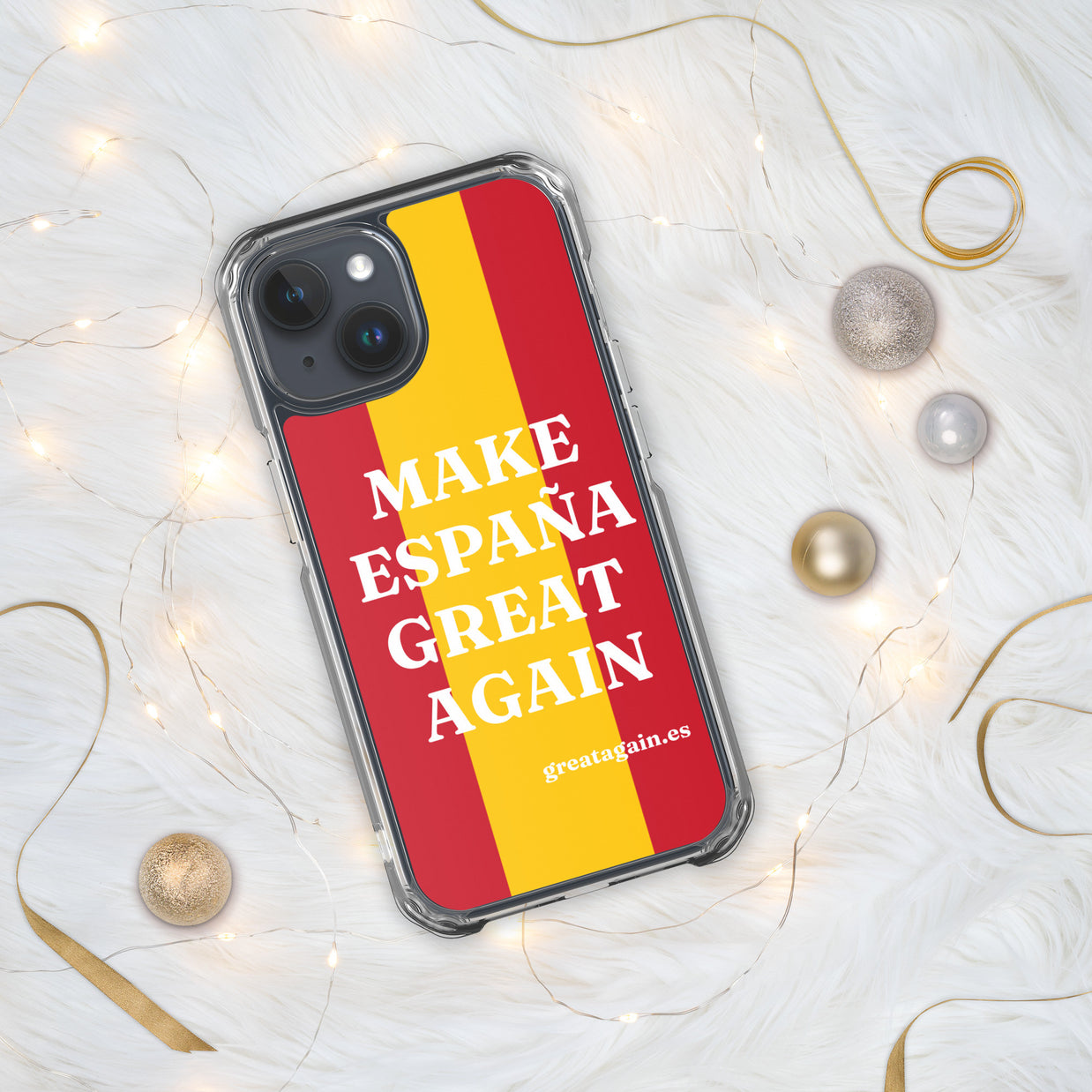 Carcasa transparente iPhone® Make España Great Again con bandera grande