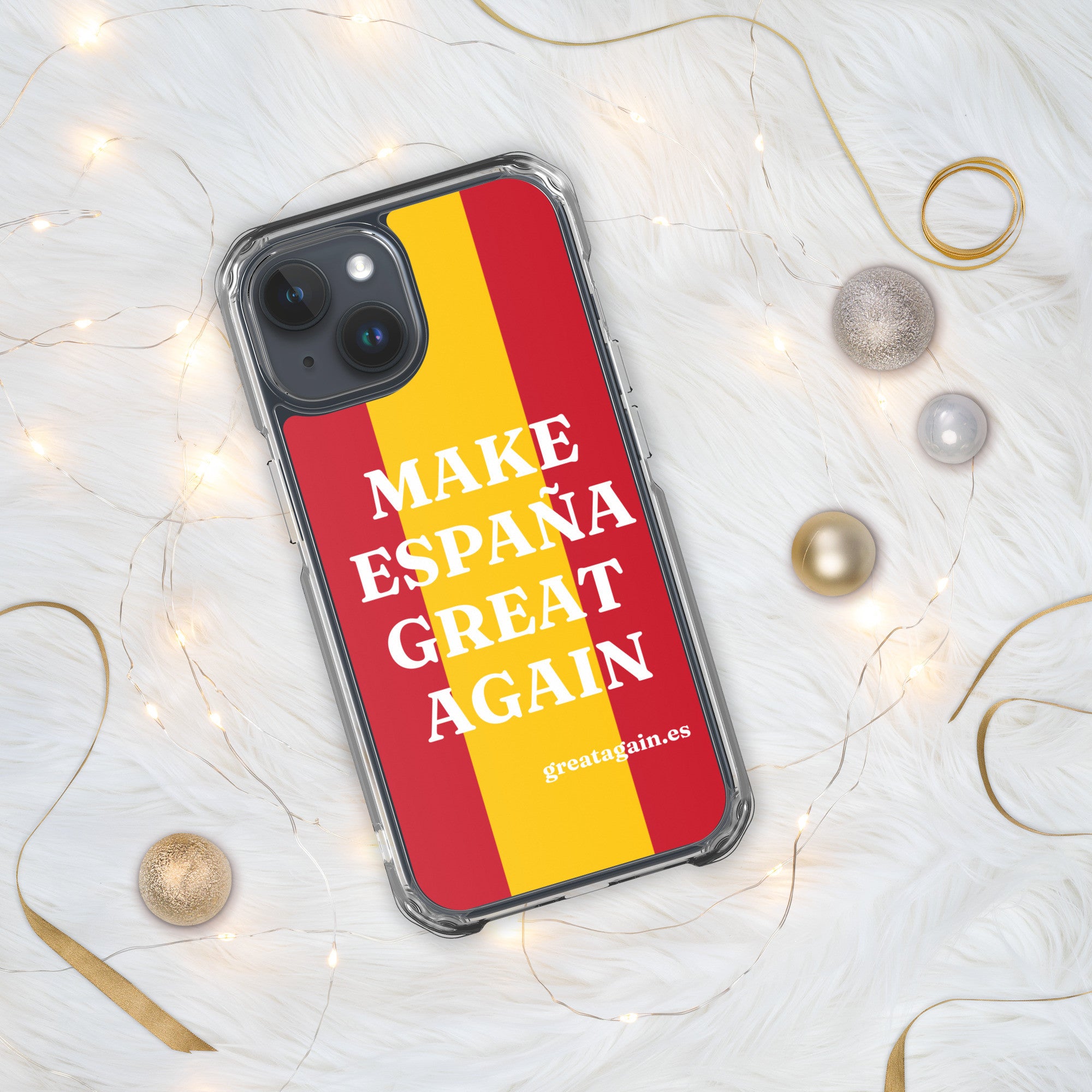 Carcasa transparente iPhone® Make España Great Again con bandera grande