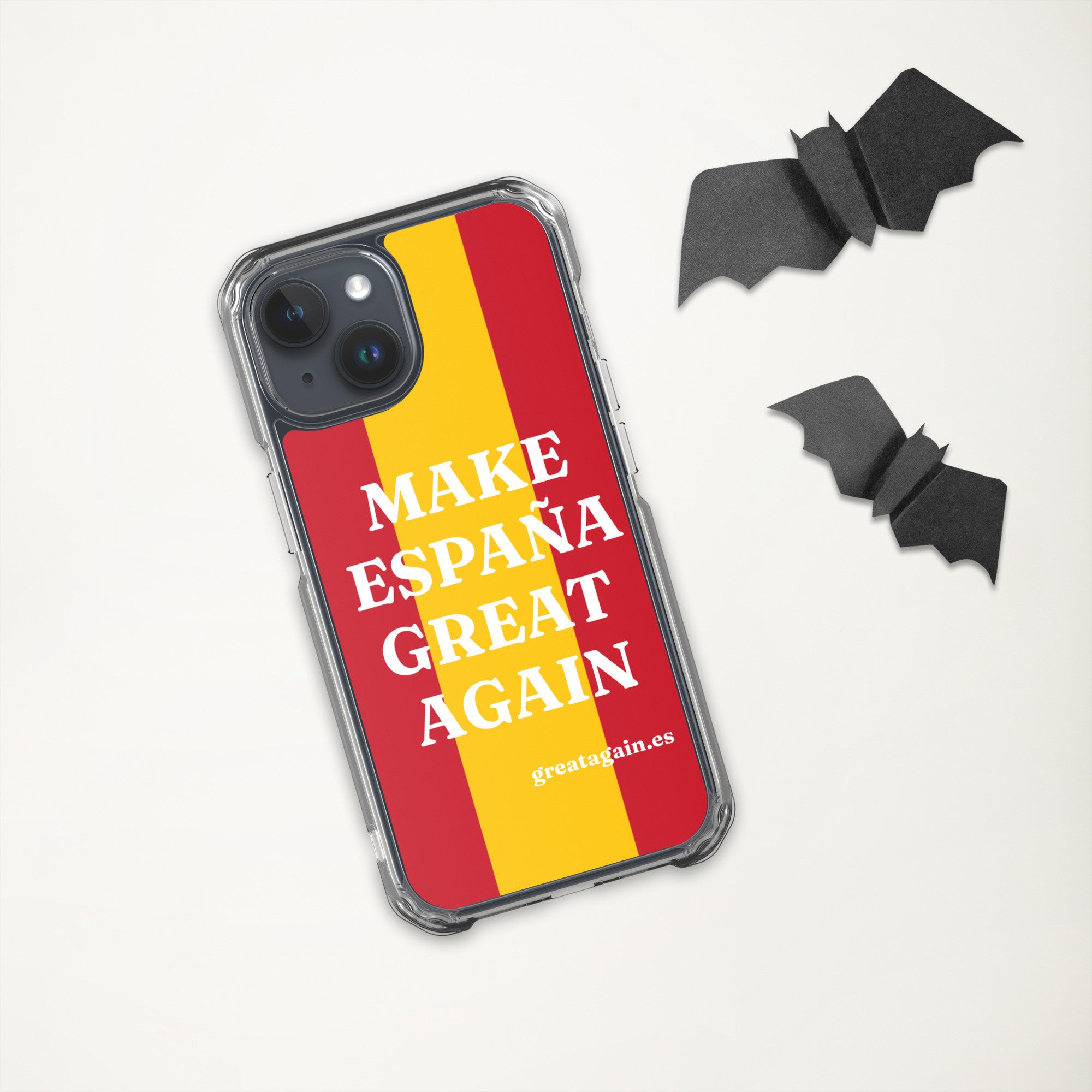 Carcasa transparente iPhone® Make España Great Again con bandera grande