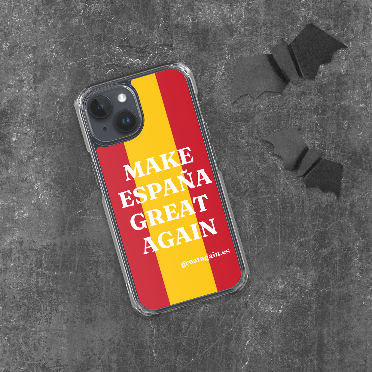 Carcasa transparente iPhone® Make España Great Again con bandera grande