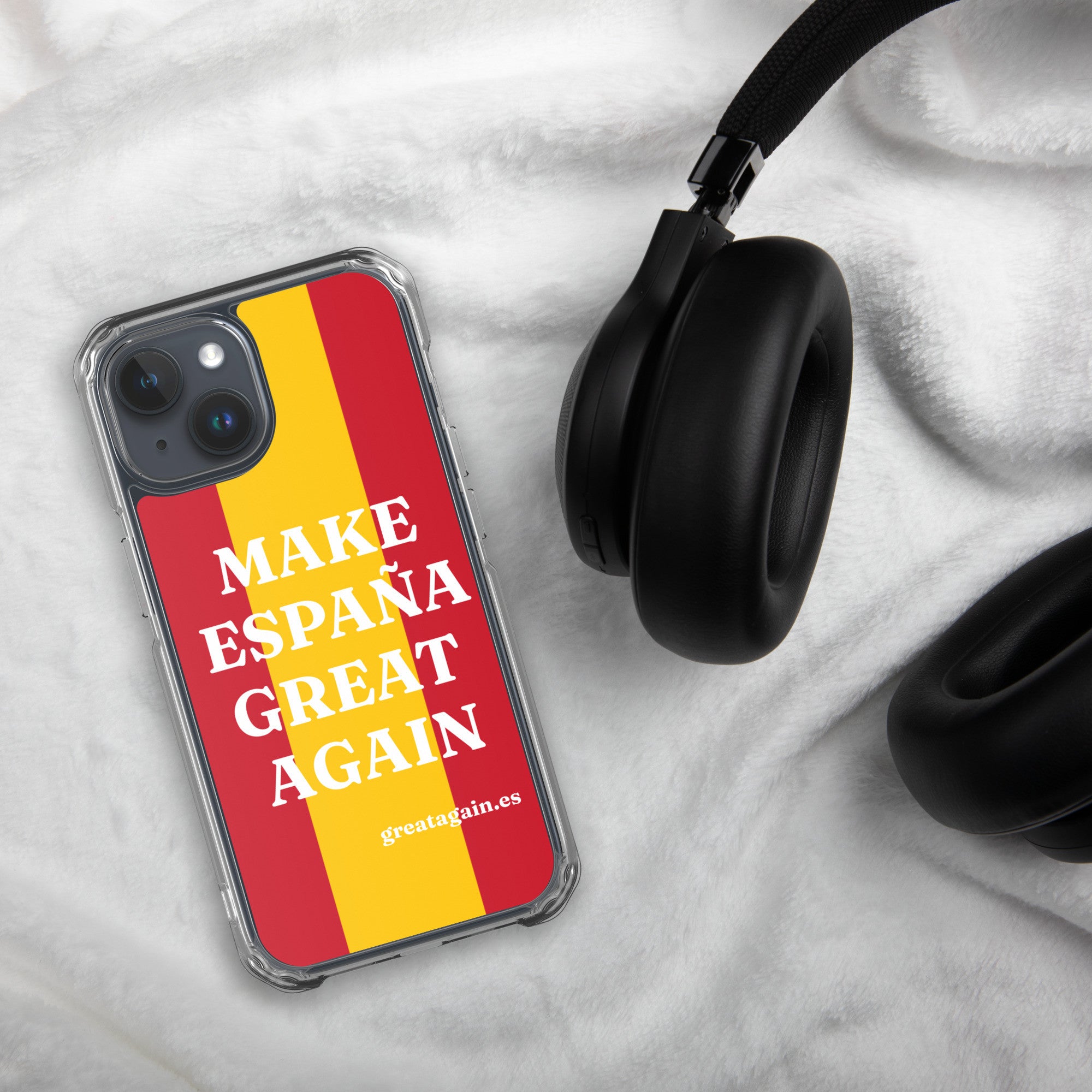 Carcasa transparente iPhone® Make España Great Again con bandera grande