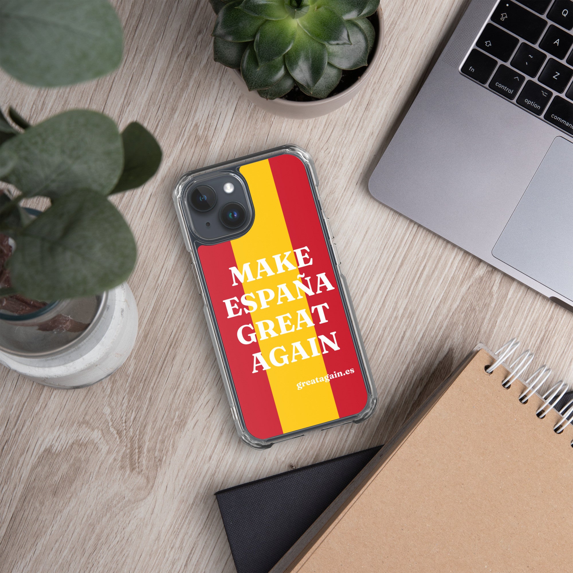 Carcasa transparente iPhone® Make España Great Again con bandera grande