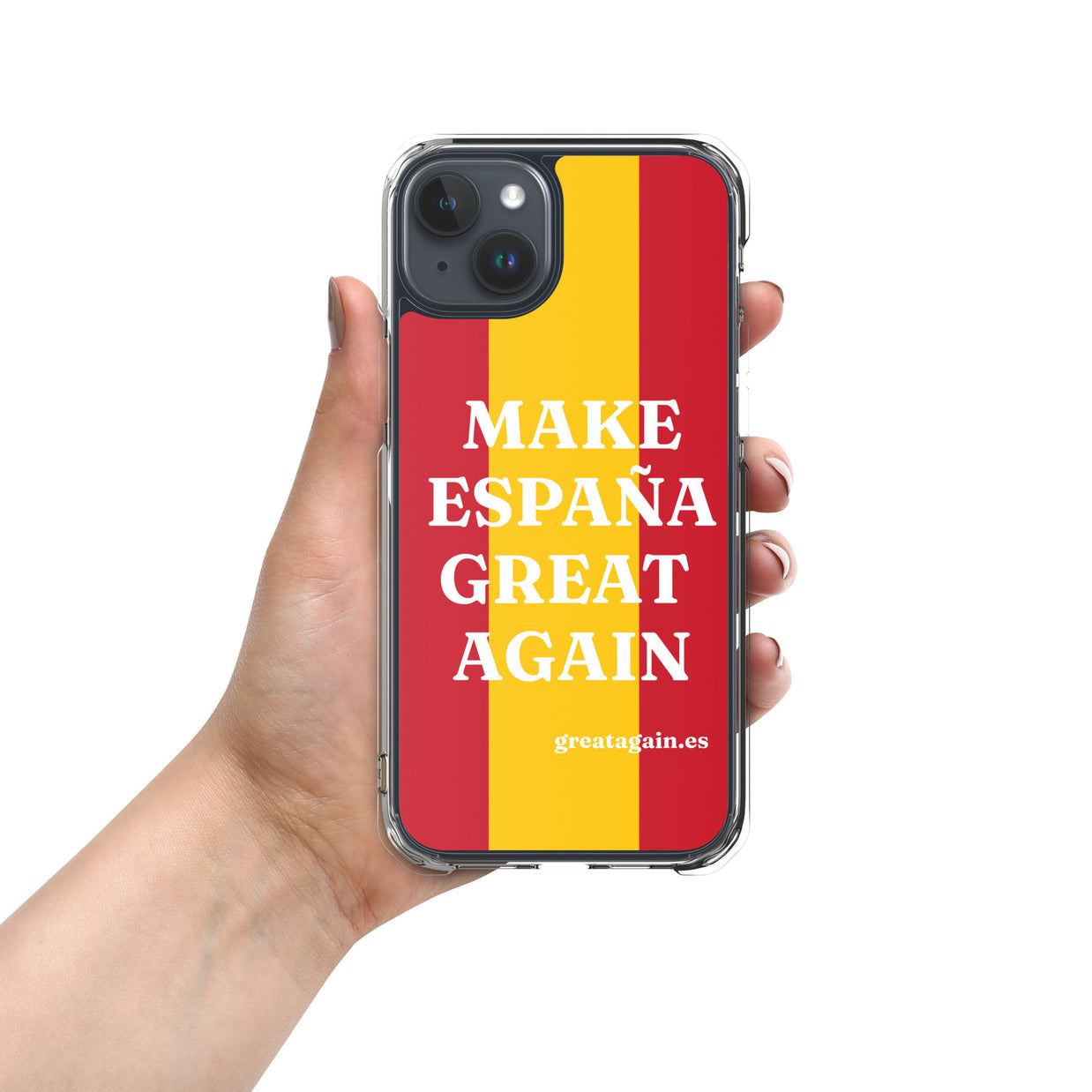 Carcasa transparente iPhone® Make España Great Again con bandera grande