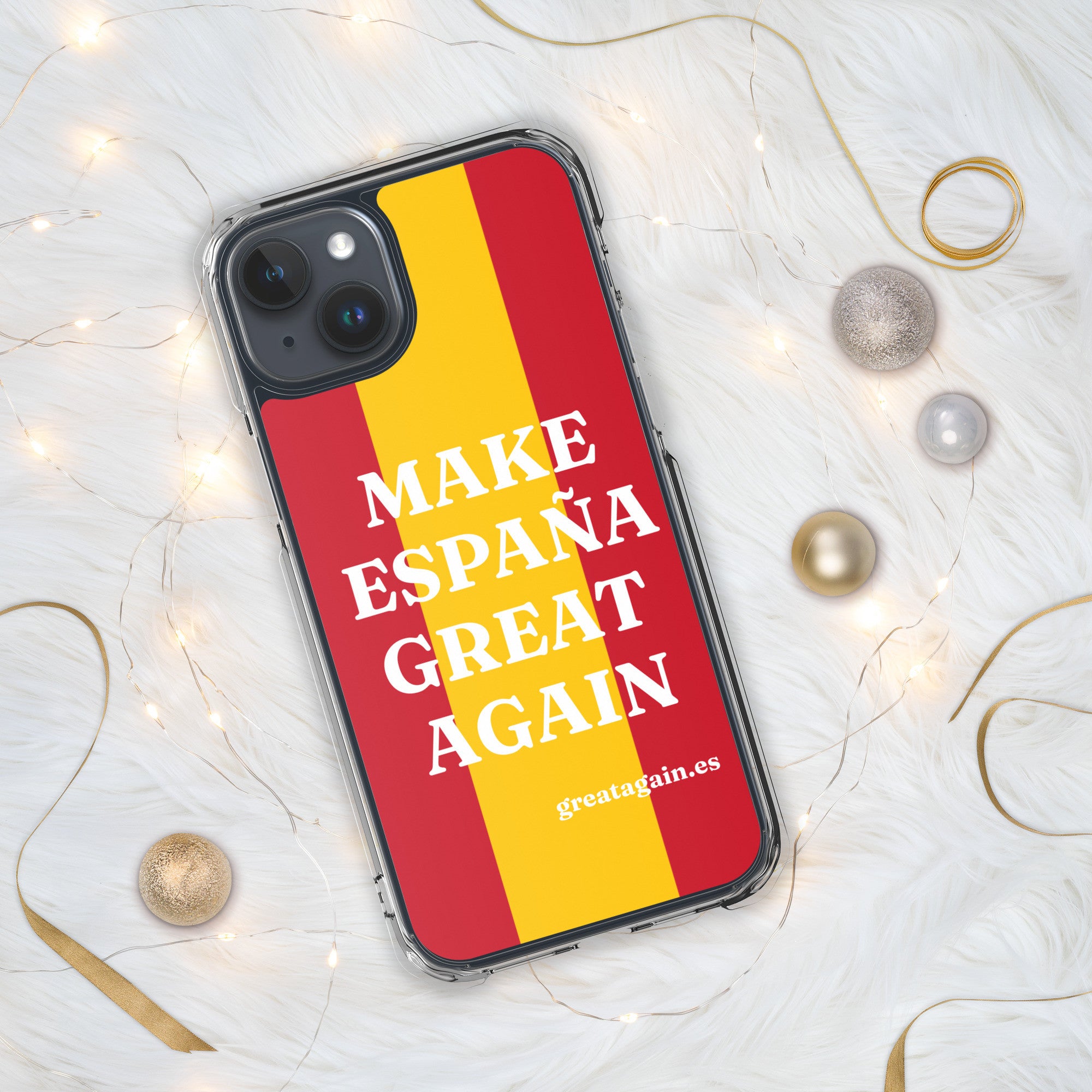 Carcasa transparente iPhone® Make España Great Again con bandera grande