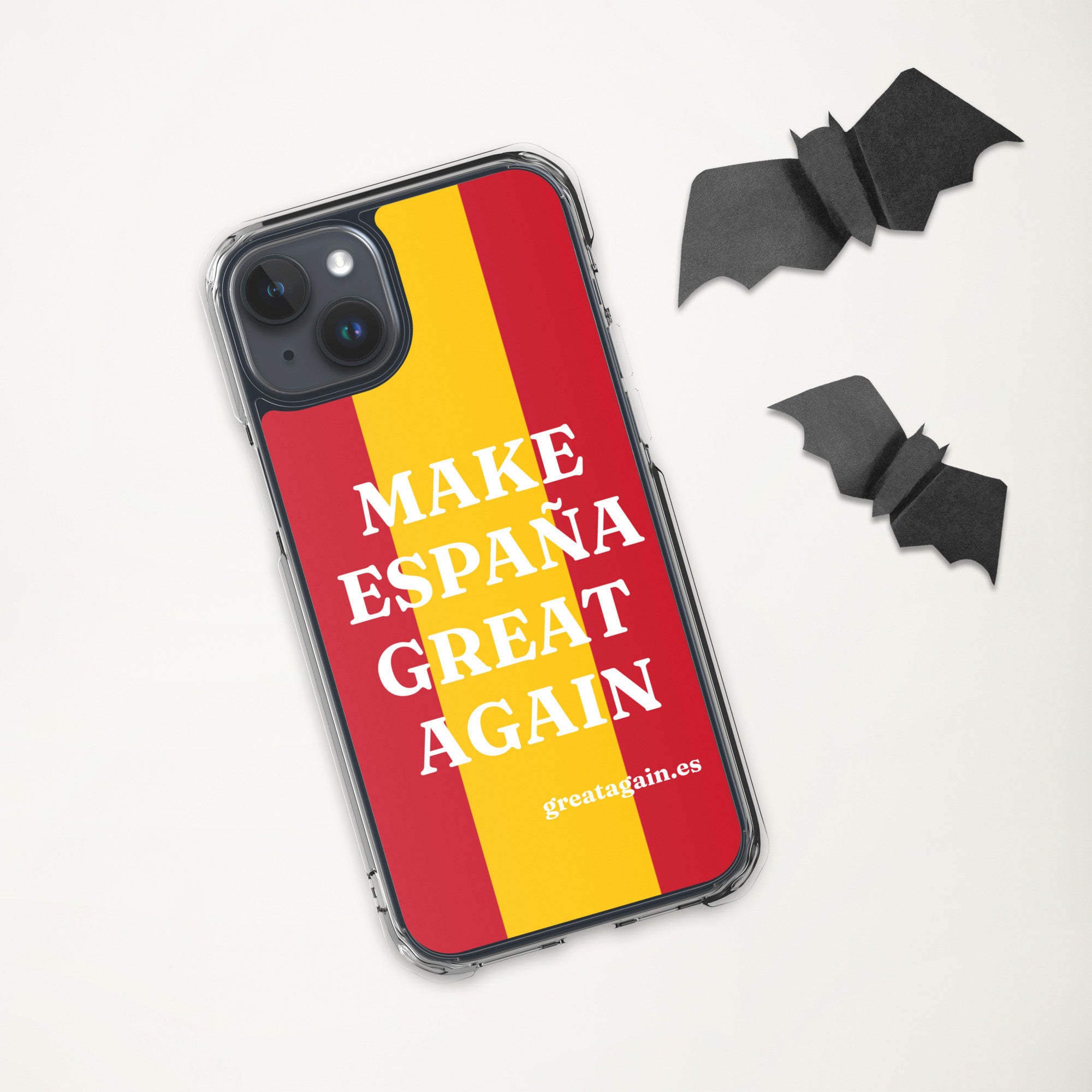 Carcasa transparente iPhone® Make España Great Again con bandera grande