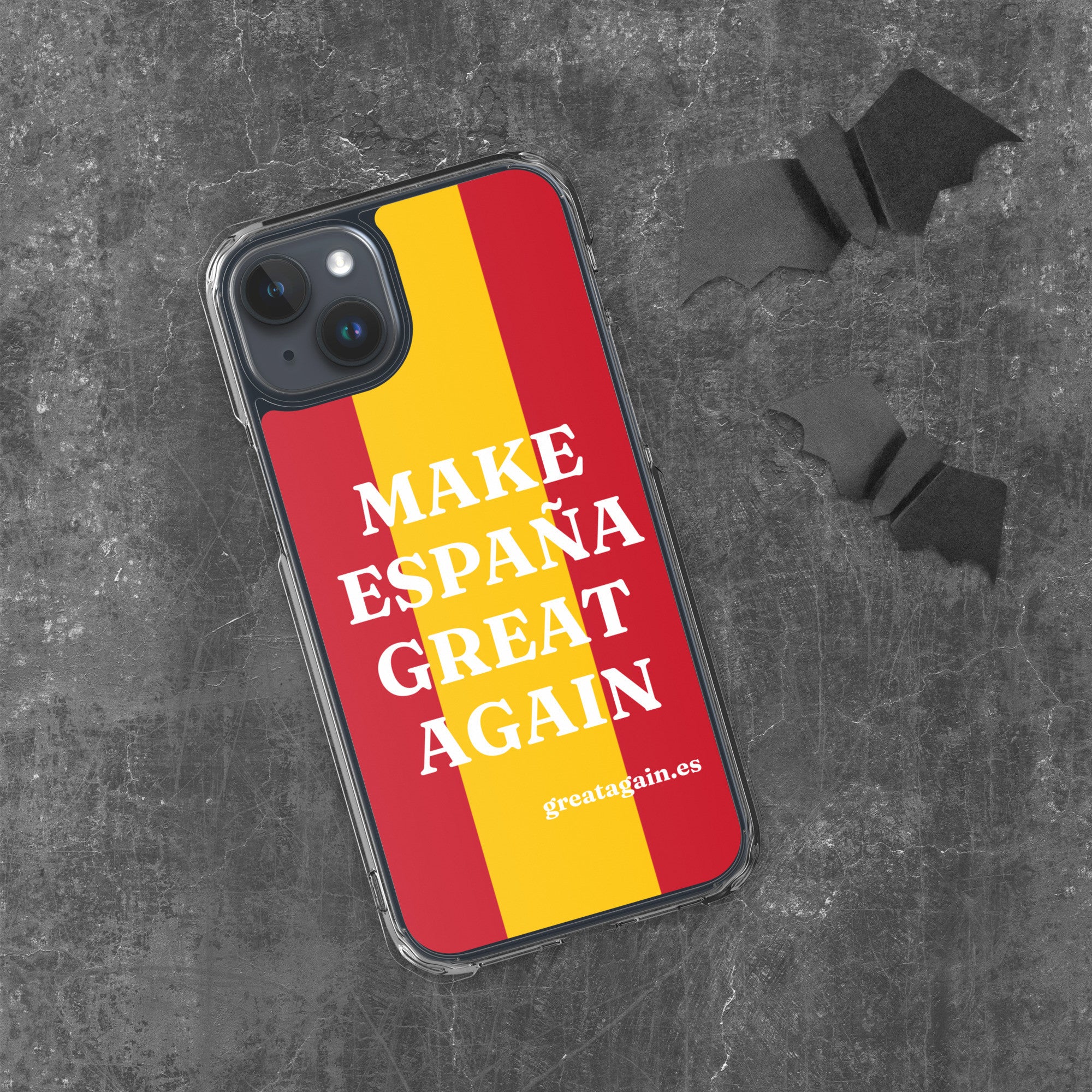 Carcasa transparente iPhone® Make España Great Again con bandera grande