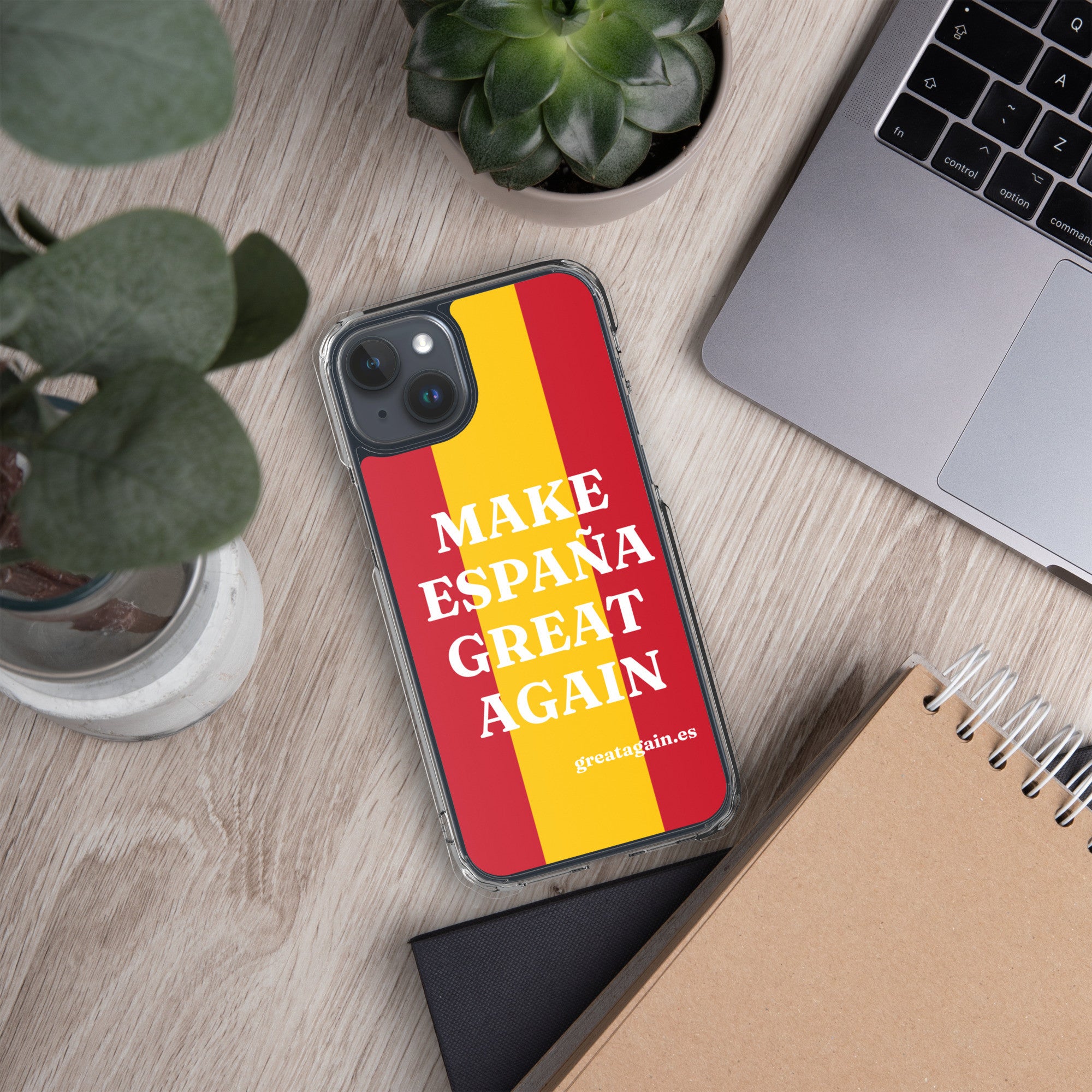 Carcasa transparente iPhone® Make España Great Again con bandera grande