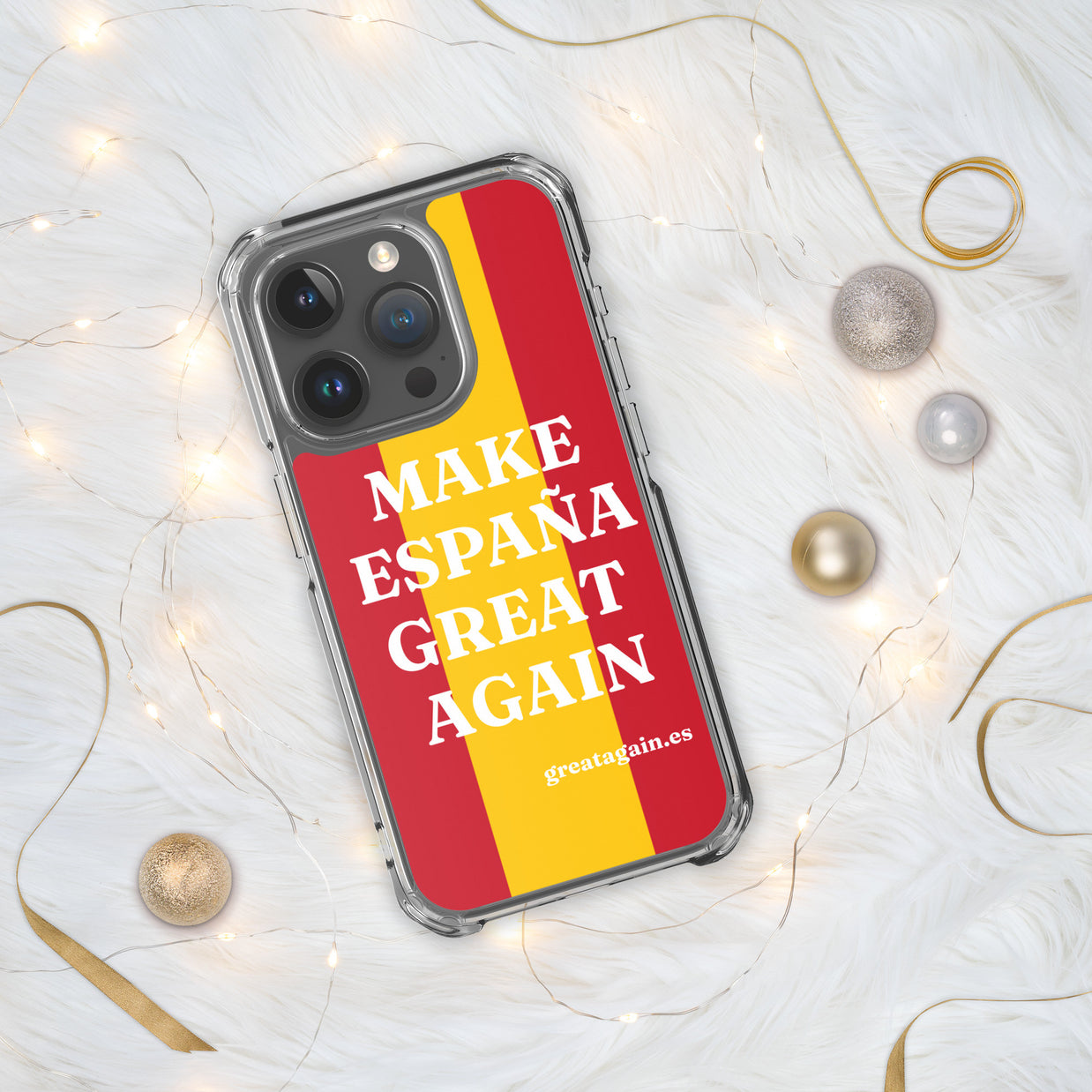 Carcasa transparente iPhone® Make España Great Again con bandera grande