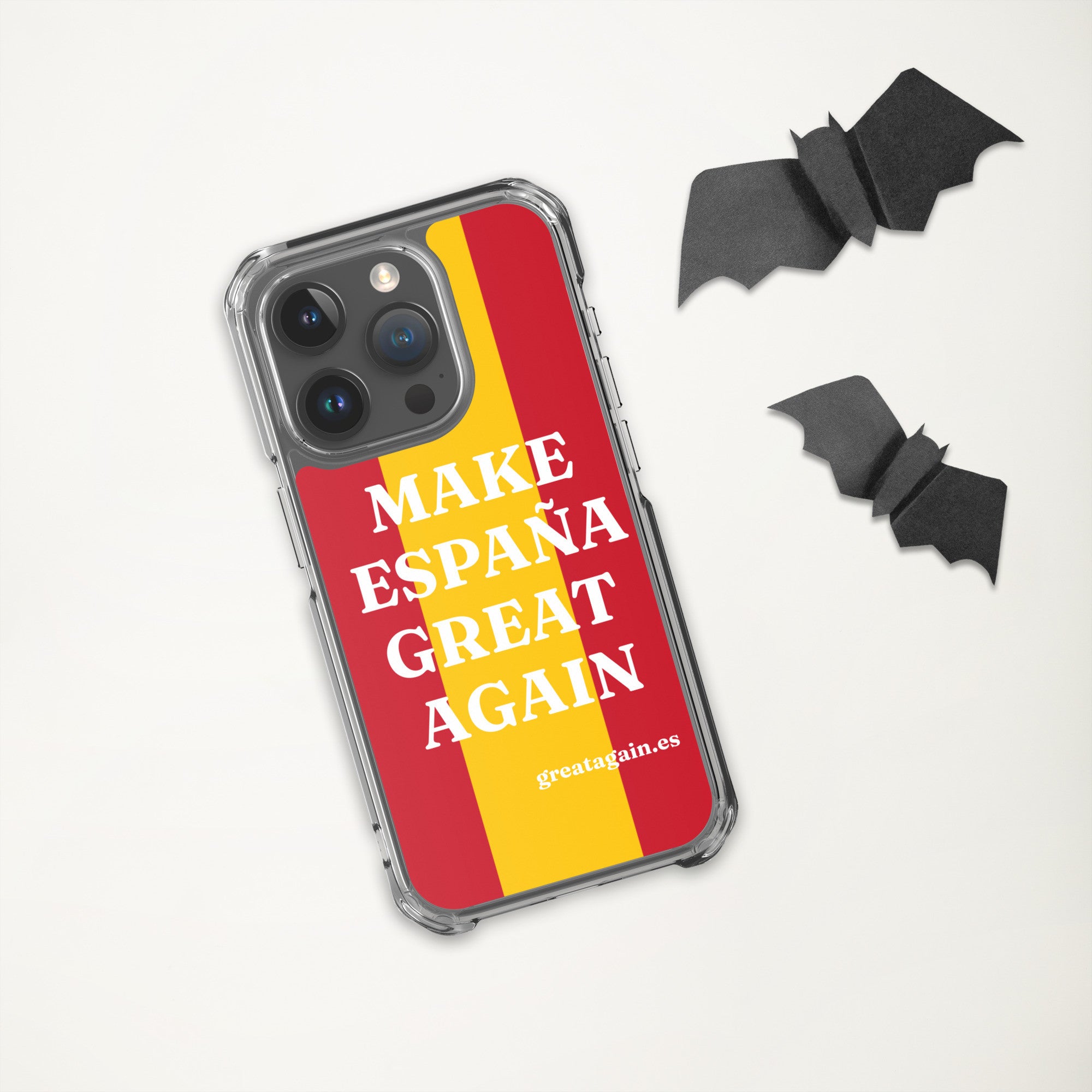 Carcasa transparente iPhone® Make España Great Again con bandera grande