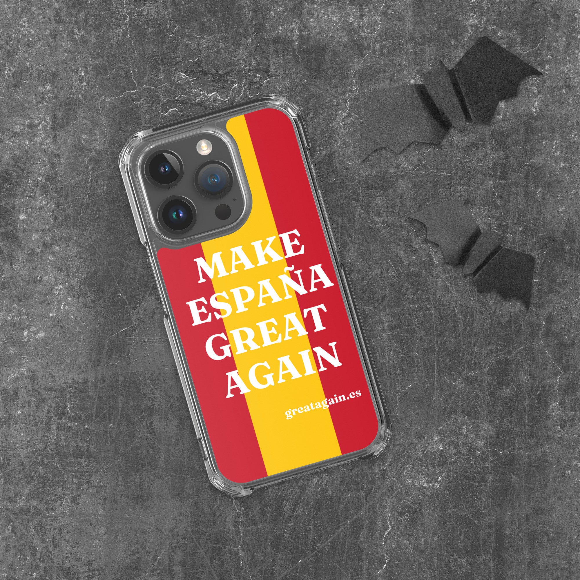 Carcasa transparente iPhone® Make España Great Again con bandera grande