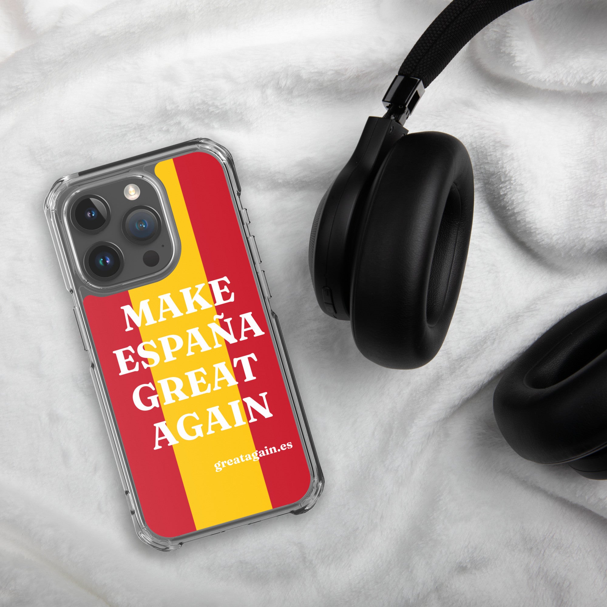 Carcasa transparente iPhone® Make España Great Again con bandera grande