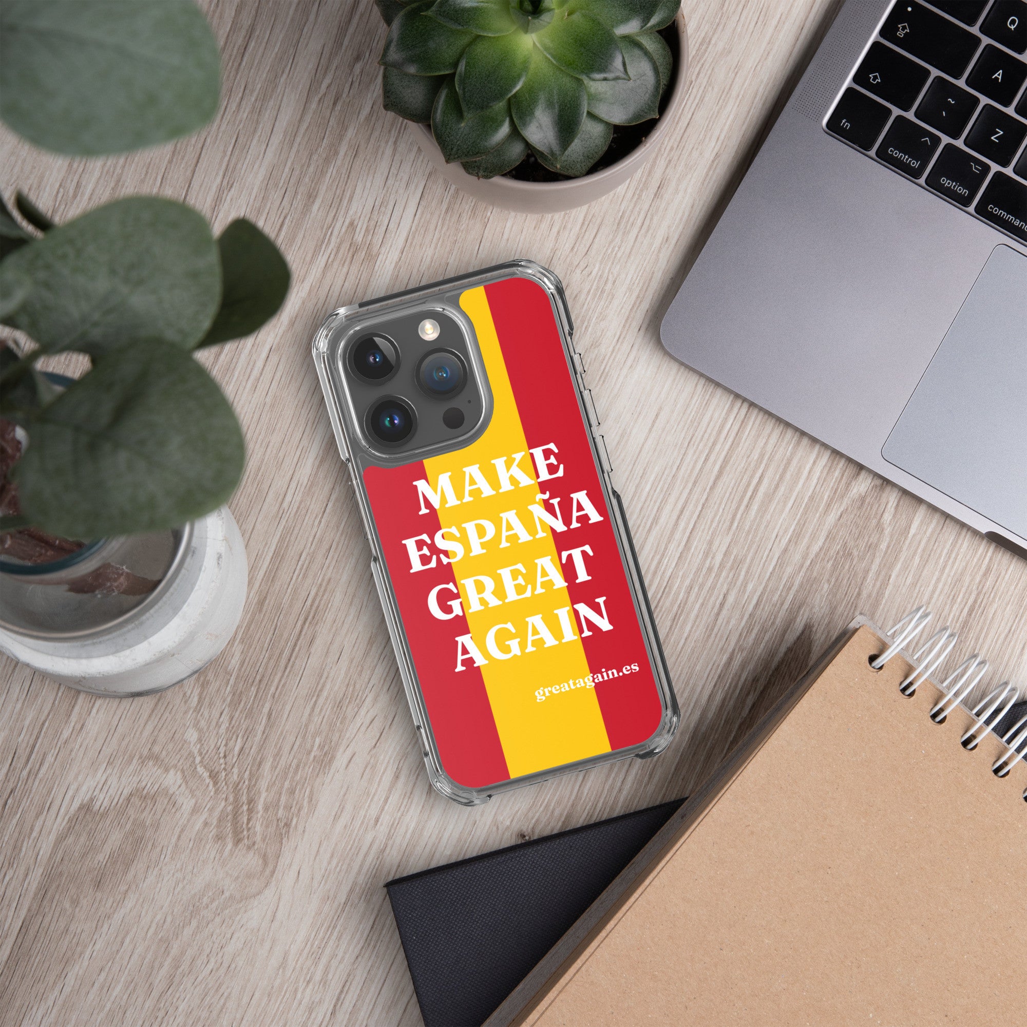 Carcasa transparente iPhone® Make España Great Again con bandera grande