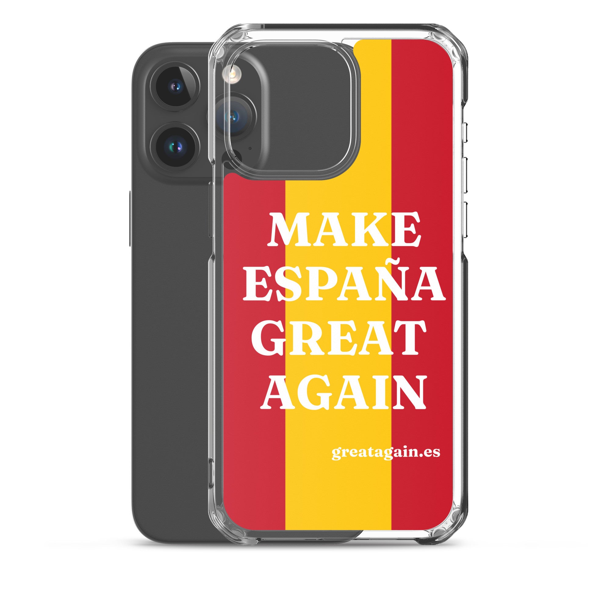 Carcasa transparente iPhone® Make España Great Again con bandera grande