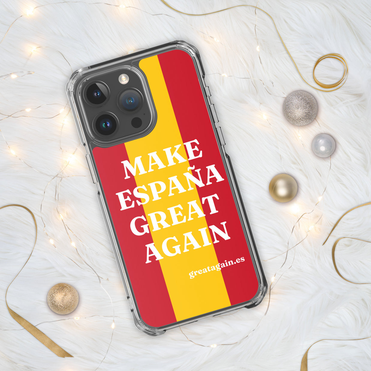 Carcasa transparente iPhone® Make España Great Again con bandera grande