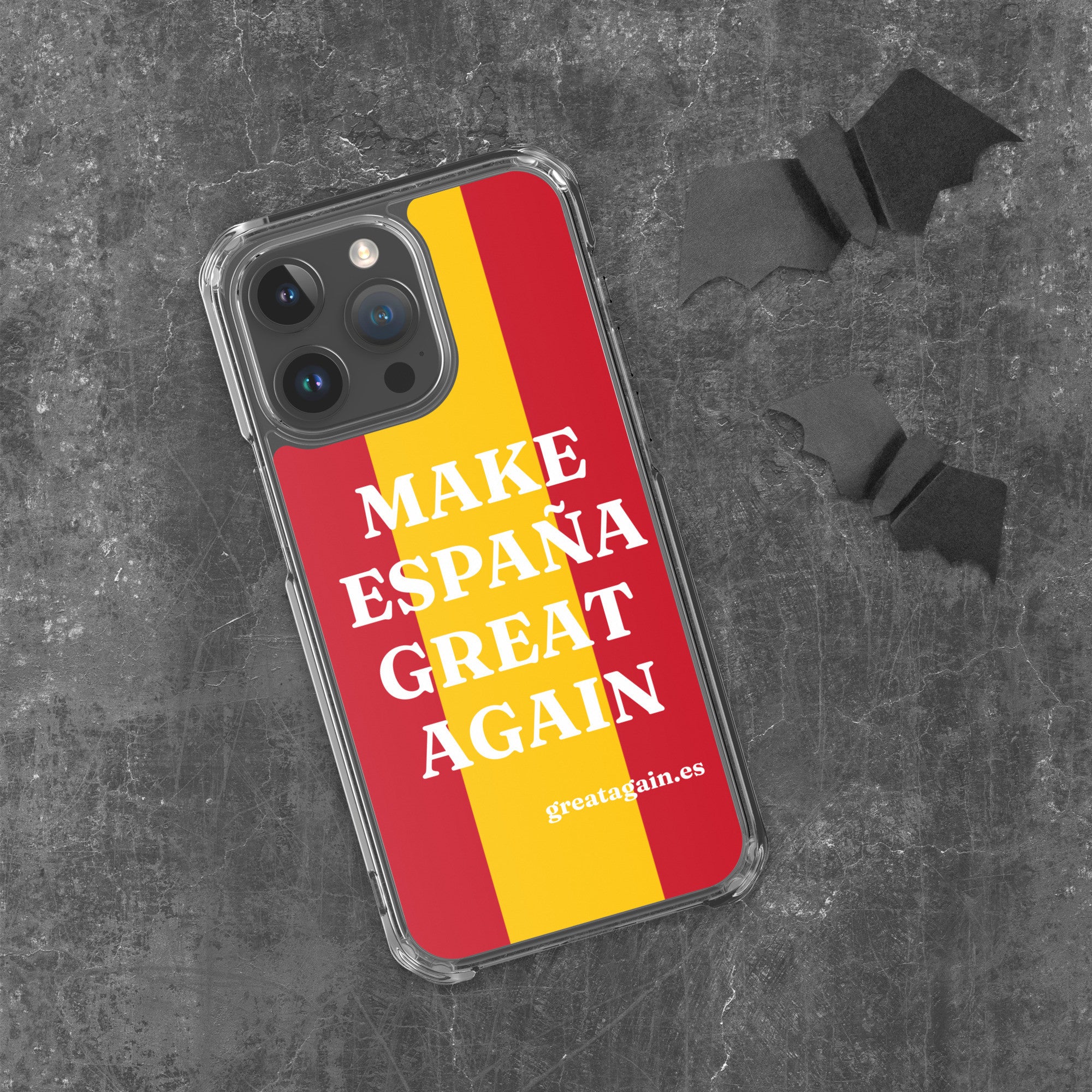 Carcasa transparente iPhone® Make España Great Again con bandera grande