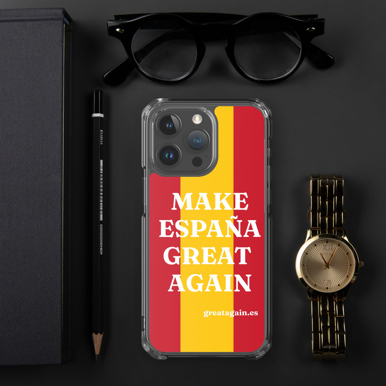 Carcasa transparente iPhone® Make España Great Again con bandera grande