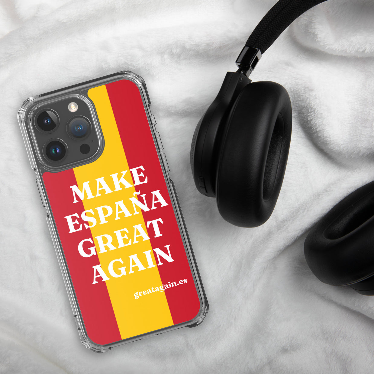 Carcasa transparente iPhone® Make España Great Again con bandera grande