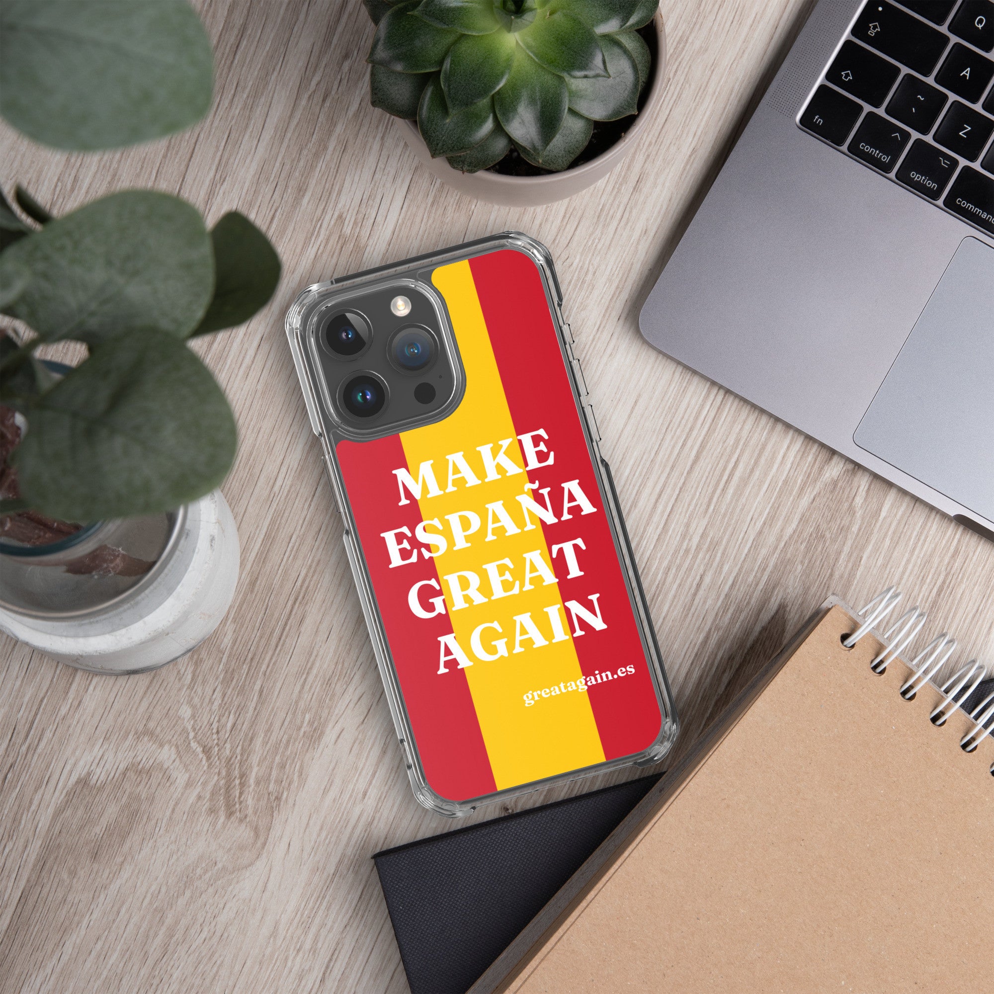 Carcasa transparente iPhone® Make España Great Again con bandera grande
