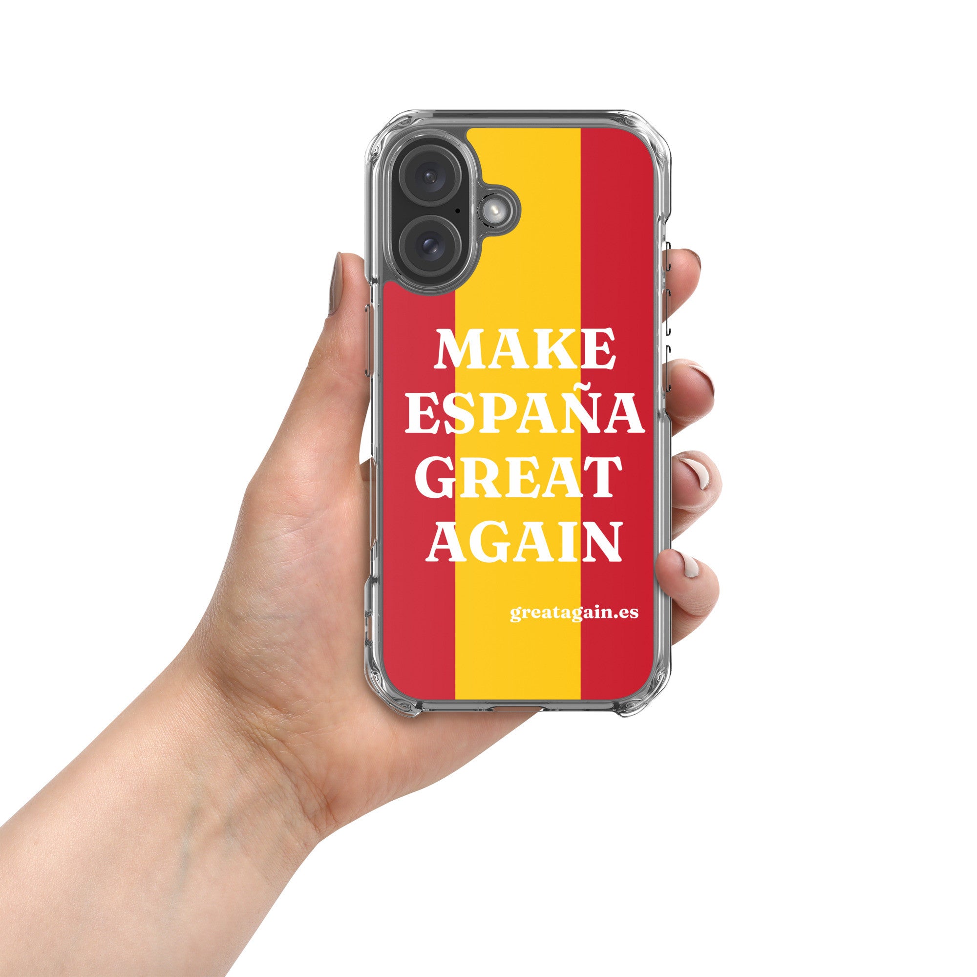 Carcasa transparente iPhone® Make España Great Again con bandera grande