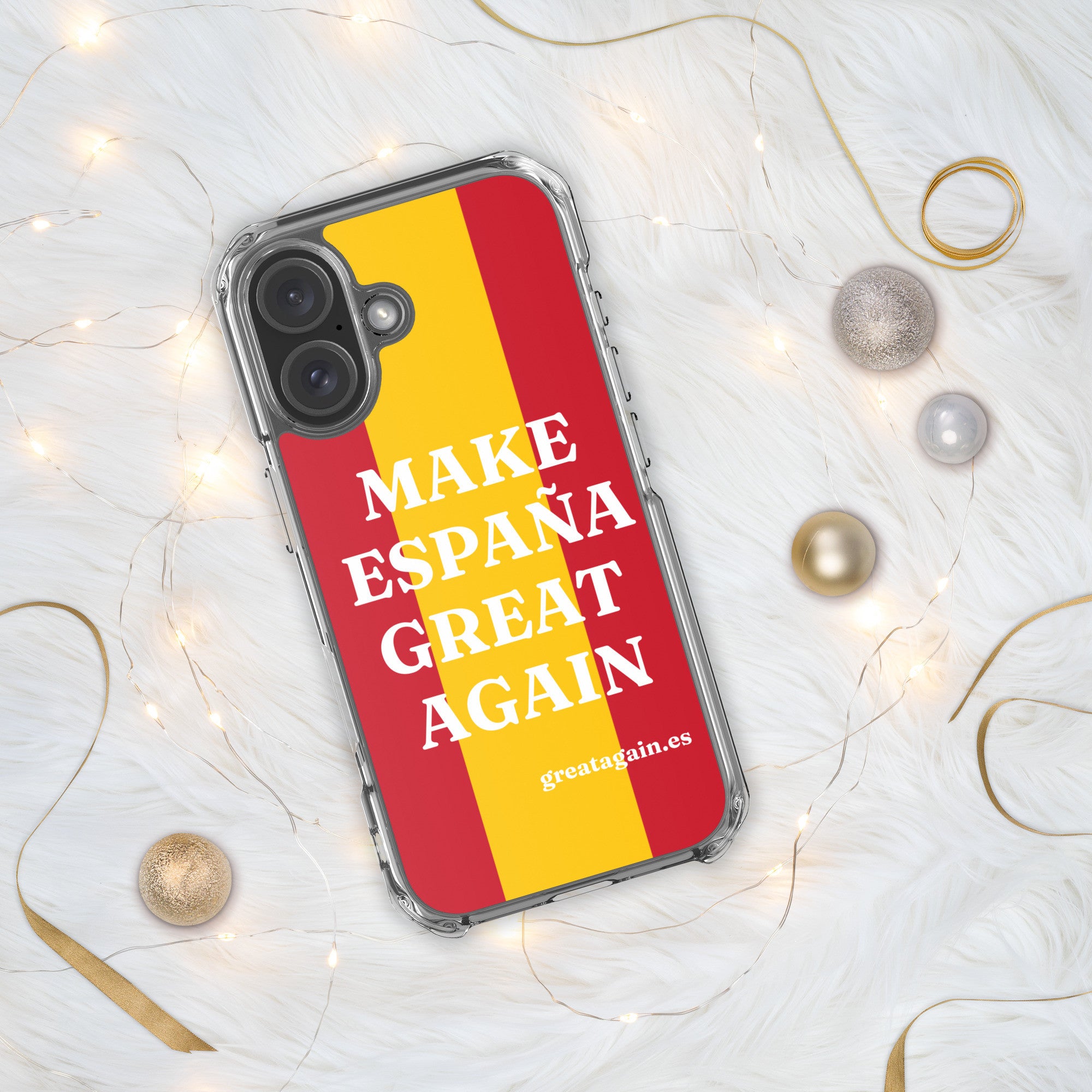 Carcasa transparente iPhone® Make España Great Again con bandera grande