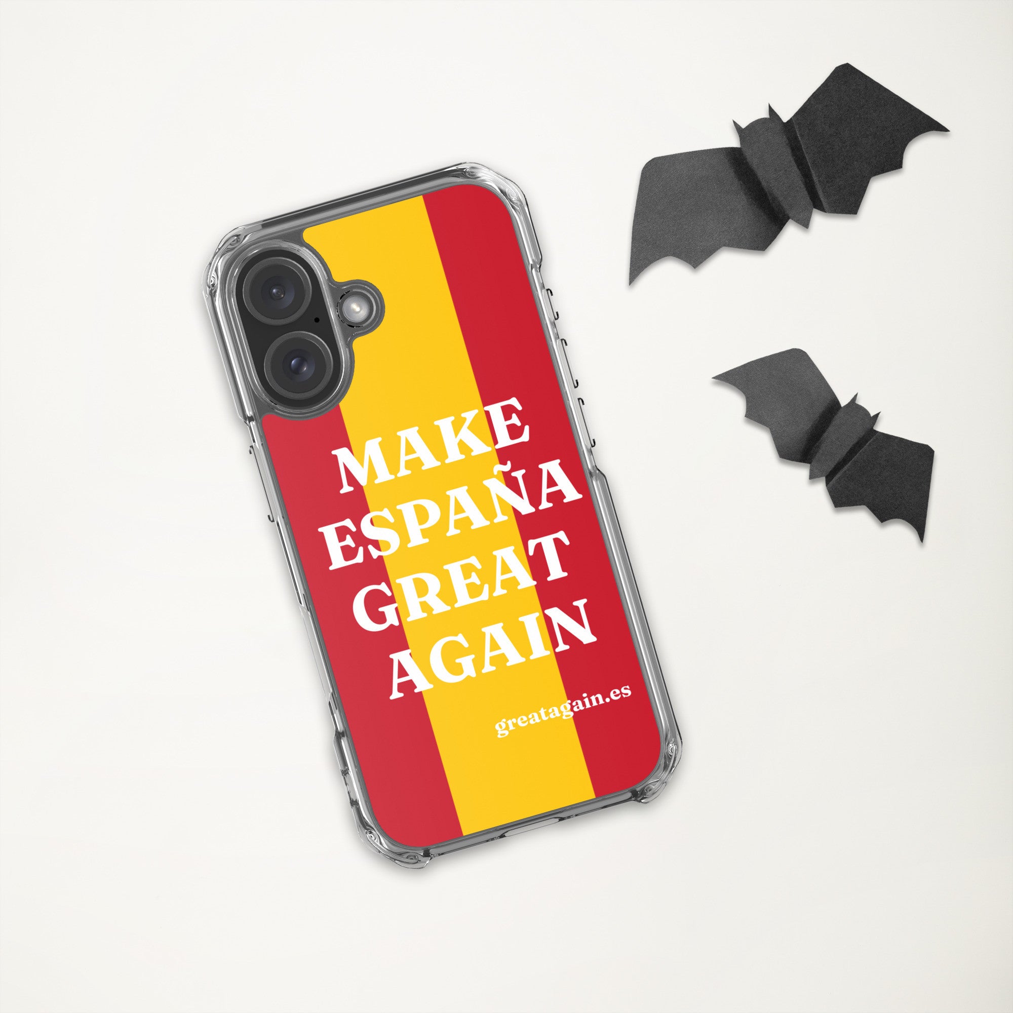 Carcasa transparente iPhone® Make España Great Again con bandera grande