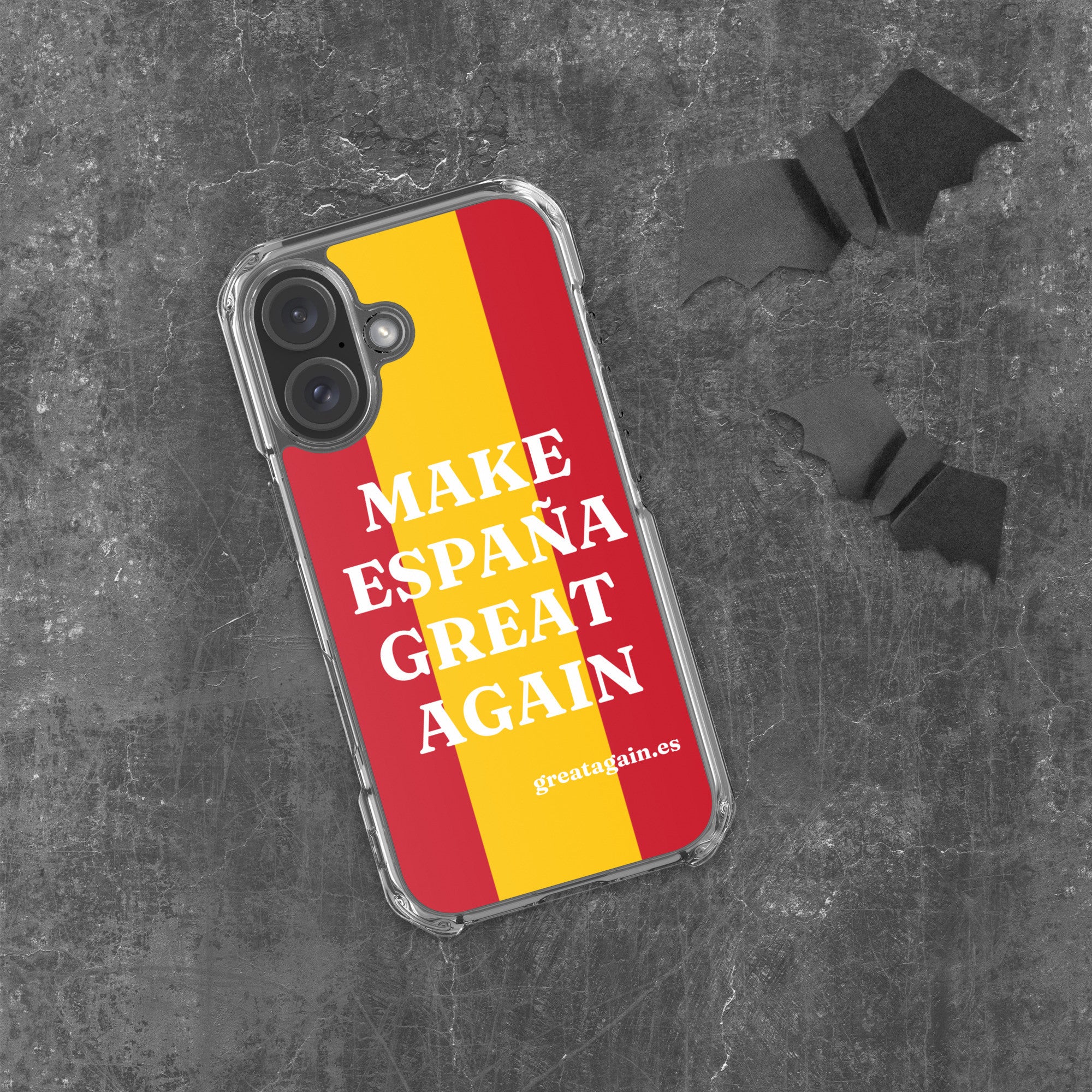 Carcasa transparente iPhone® Make España Great Again con bandera grande