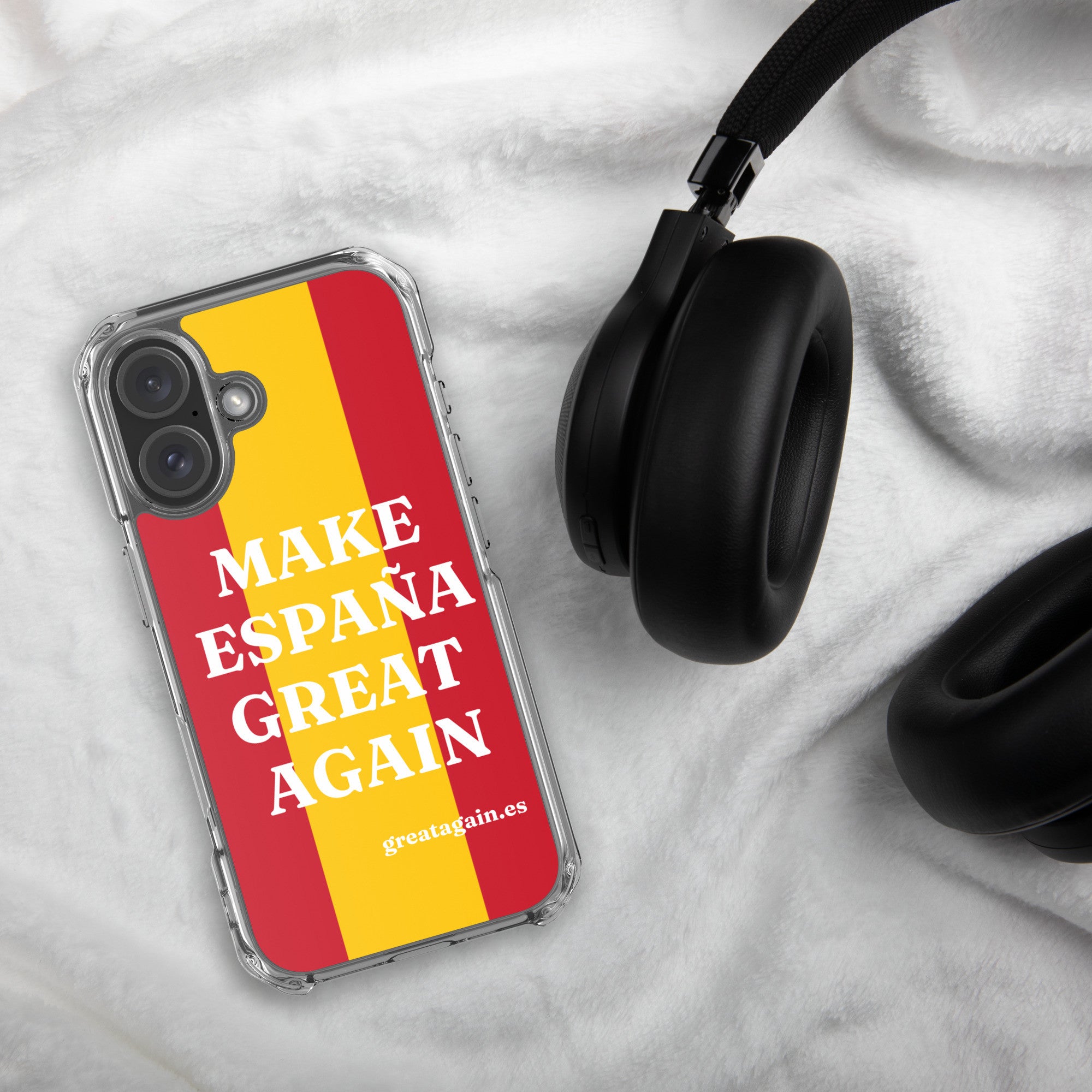 Carcasa transparente iPhone® Make España Great Again con bandera grande