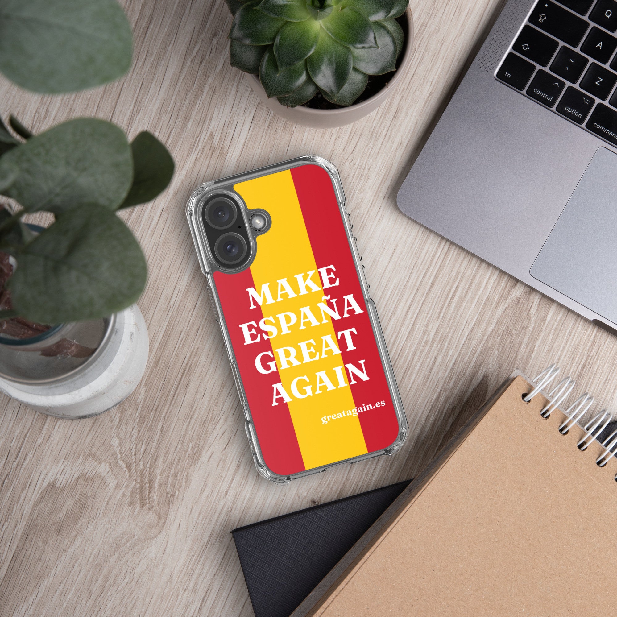 Carcasa transparente iPhone® Make España Great Again con bandera grande