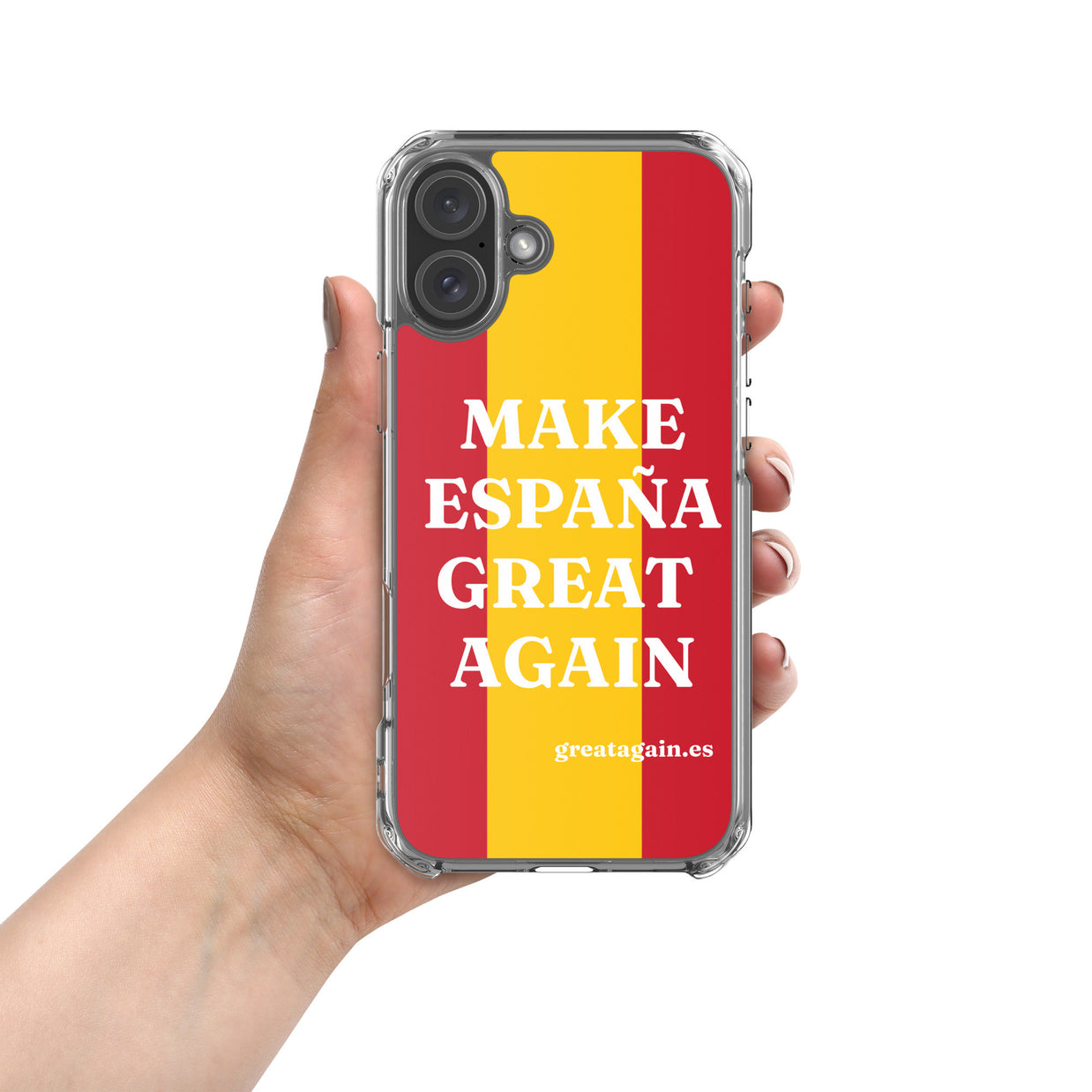 Carcasa transparente iPhone® Make España Great Again con bandera grande