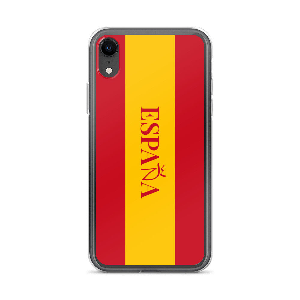 Carcasa transparente iPhone ESPAÑA con bandera y letra en rojo