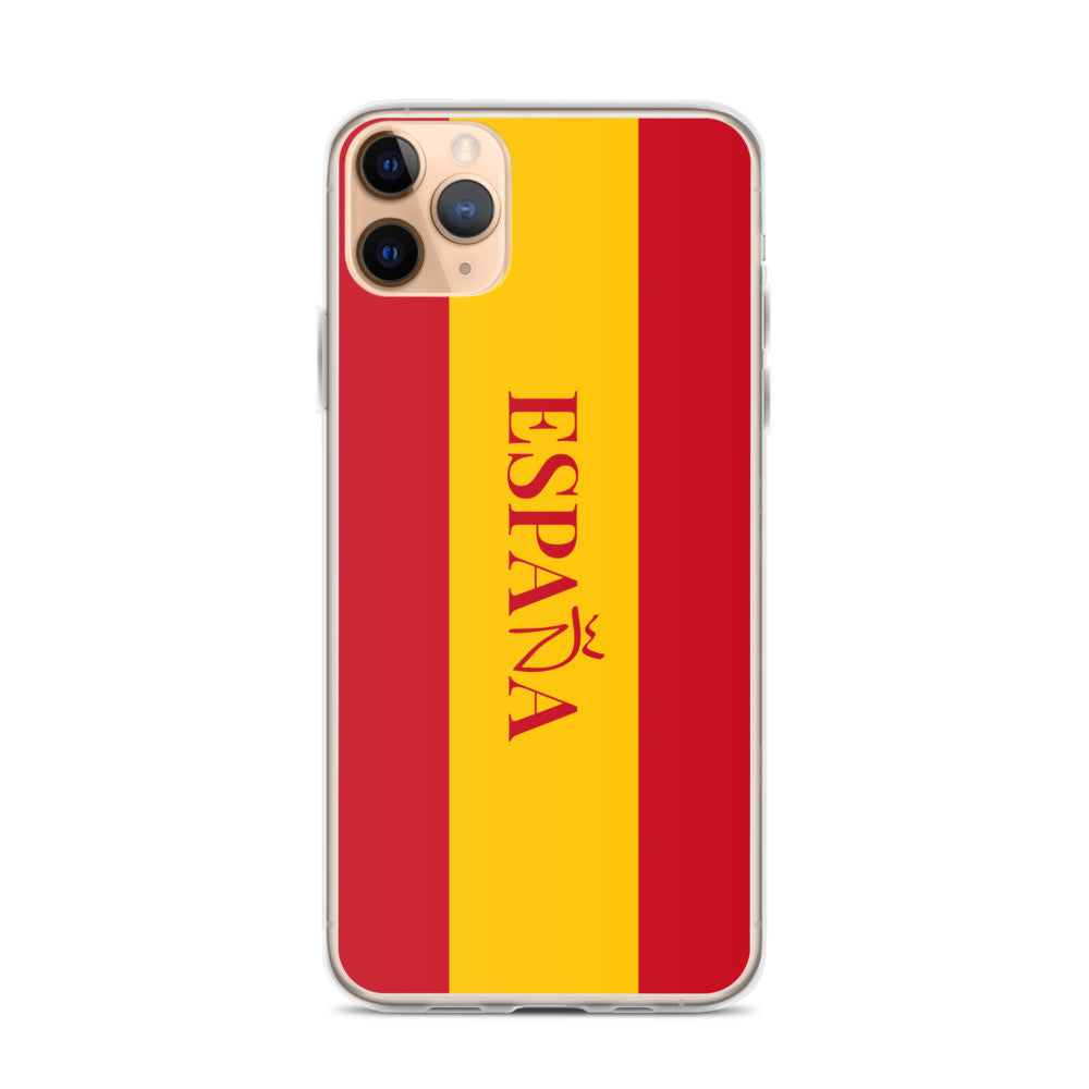 Carcasa transparente iPhone ESPAÑA con bandera y letra en rojo