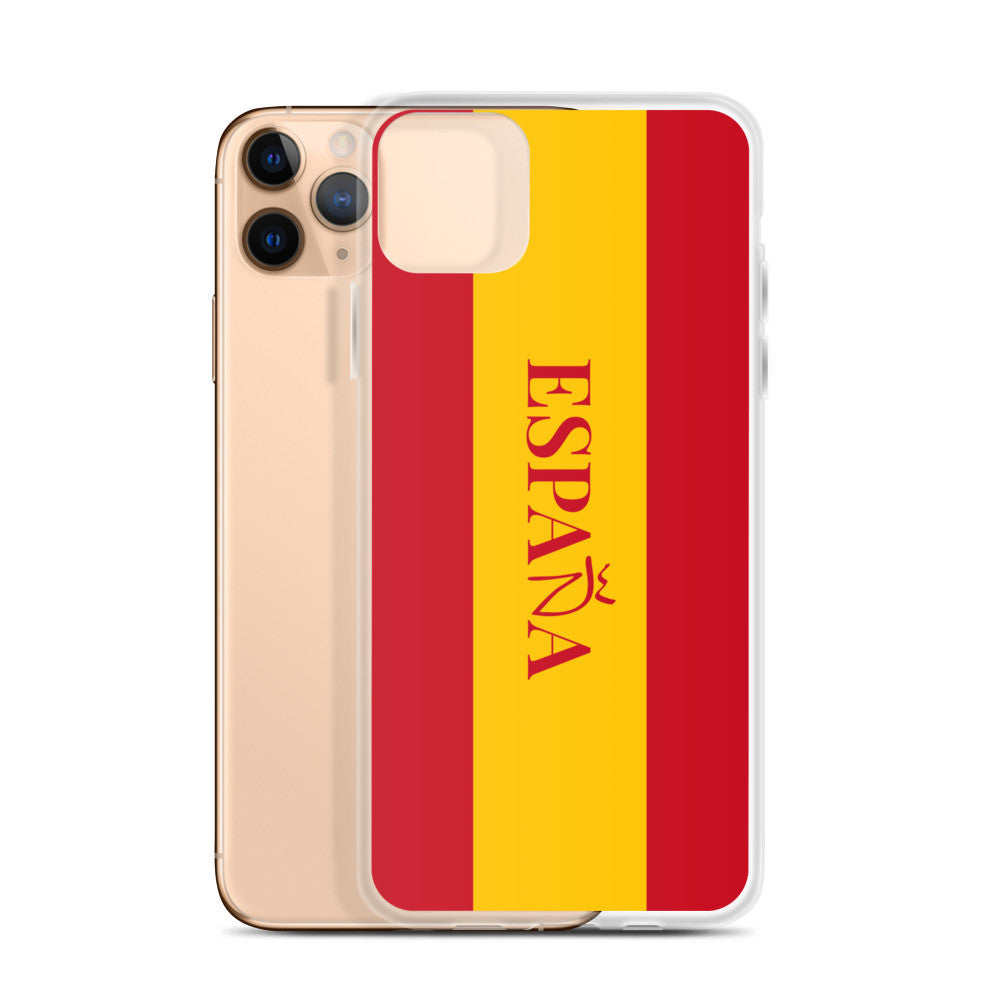 Carcasa transparente iPhone ESPAÑA con bandera y letra en rojo