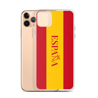 Carcasa transparente iPhone ESPAÑA con bandera y letra en rojo