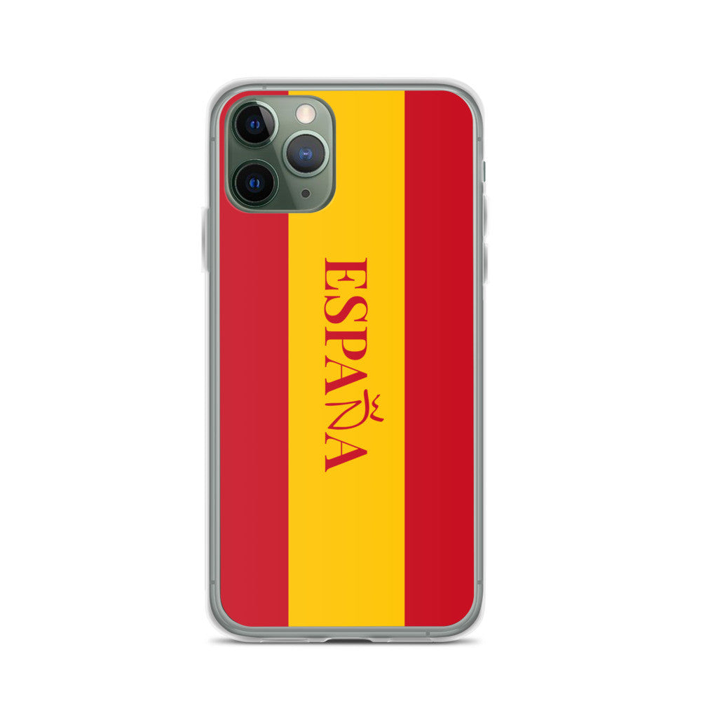 Carcasa transparente iPhone ESPAÑA con bandera y letra en rojo