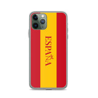 Carcasa transparente iPhone ESPAÑA con bandera y letra en rojo