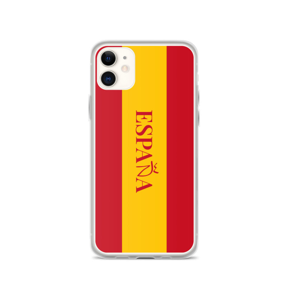 Carcasa transparente iPhone ESPAÑA con bandera y letra en rojo