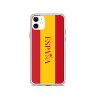 Carcasa transparente iPhone ESPAÑA con bandera y letra en rojo