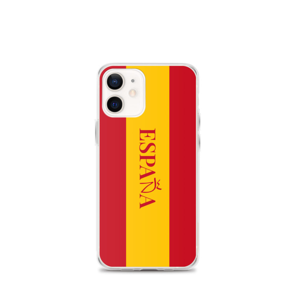 Carcasa transparente iPhone ESPAÑA con bandera y letra en rojo