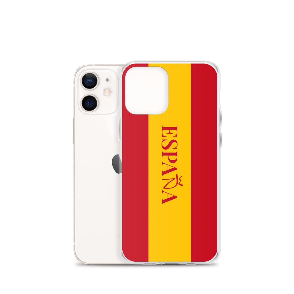 Carcasa transparente iPhone ESPAÑA con bandera y letra en rojo
