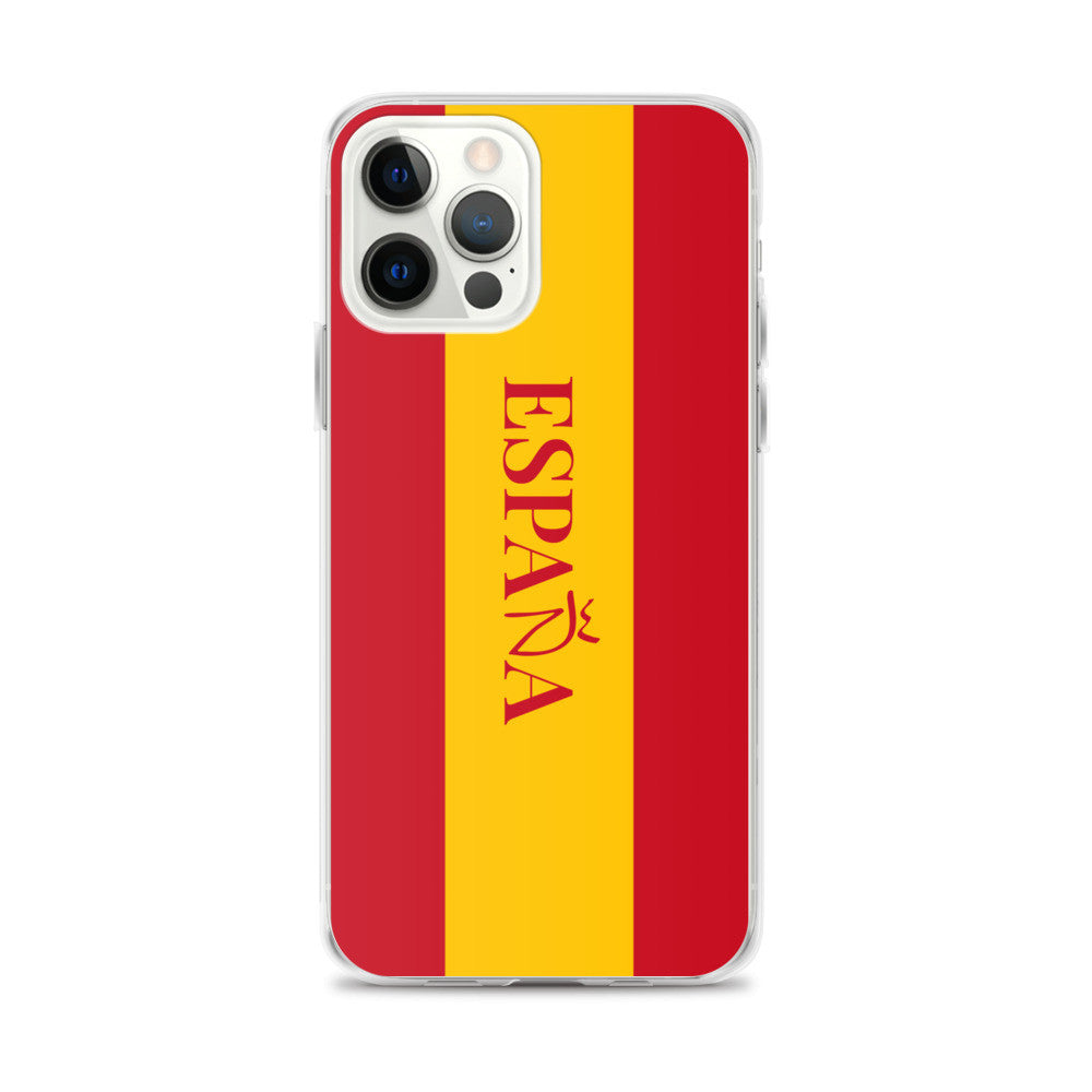 Carcasa transparente iPhone ESPAÑA con bandera y letra en rojo