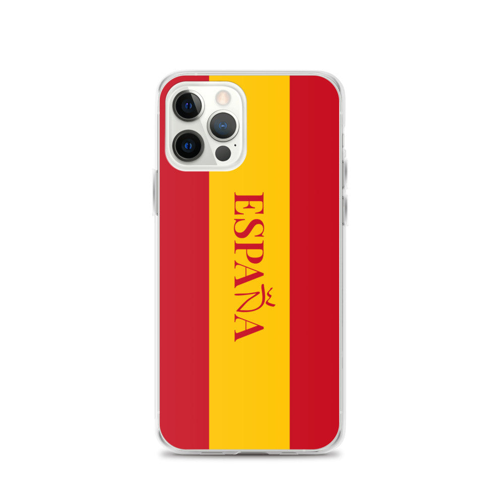 Carcasa transparente iPhone ESPAÑA con bandera y letra en rojo
