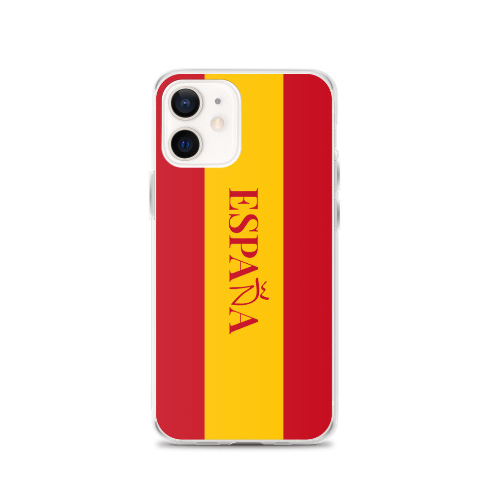 Carcasa transparente iPhone ESPAÑA con bandera y letra en rojo