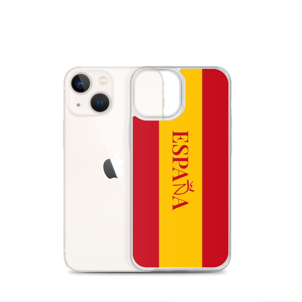 Carcasa transparente iPhone ESPAÑA con bandera y letra en rojo