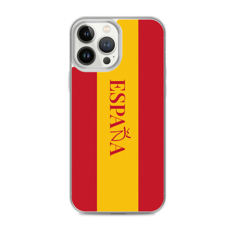 Carcasa transparente iPhone ESPAÑA con bandera y letra en rojo