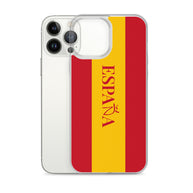 Carcasa transparente iPhone ESPAÑA con bandera y letra en rojo