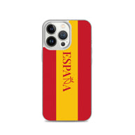 Carcasa transparente iPhone ESPAÑA con bandera y letra en rojo