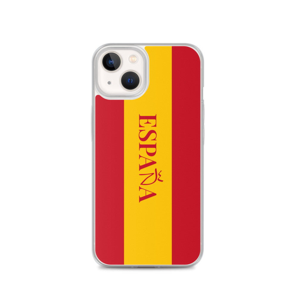 Carcasa transparente iPhone ESPAÑA con bandera y letra en rojo