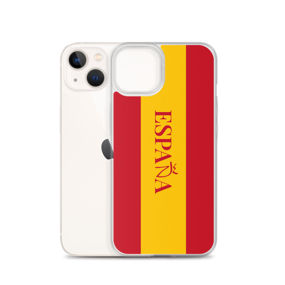 Carcasa transparente iPhone ESPAÑA con bandera y letra en rojo