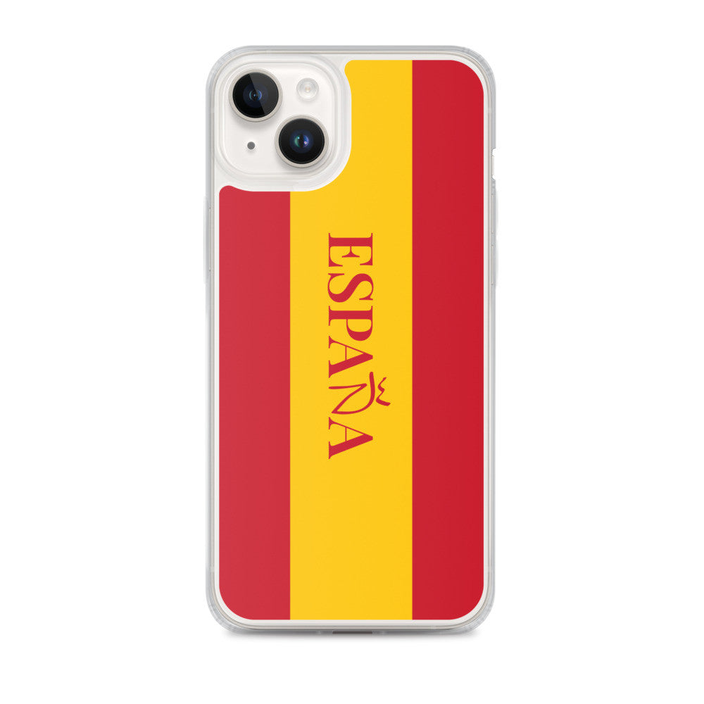 Carcasa transparente iPhone ESPAÑA con bandera y letra en rojo