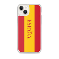 Carcasa transparente iPhone ESPAÑA con bandera y letra en rojo